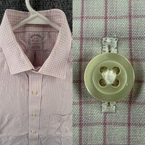 Brooks Brothers Madison 16 33 Non-Iron Check Cotton Pink Long Sleeve Button Up